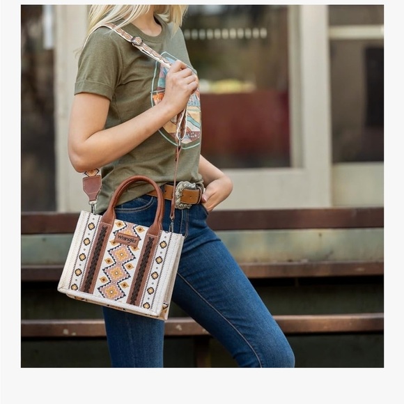 Wrangler Brown and Cream Satchel with Geometric Pattern - Picture 2 of 5